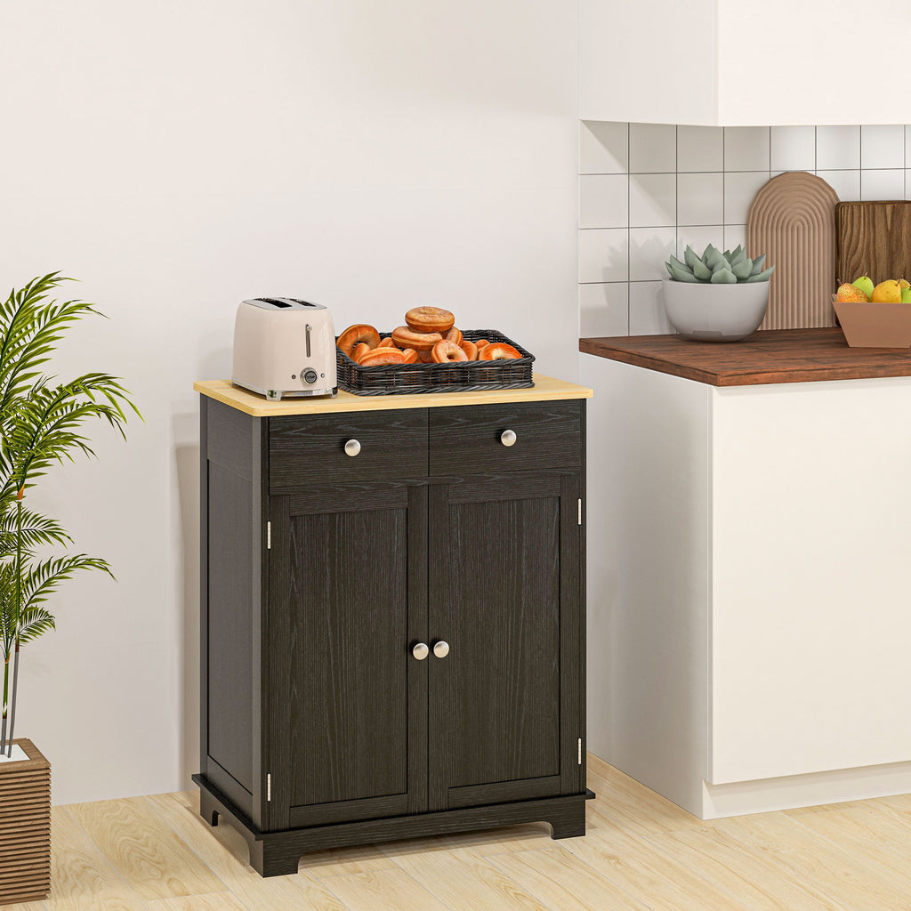 HOMCOM Sideboard with Solid Wood Countertop, Modern Kitchen Storage Cabinet, Coffee Bar Cabinet with 2 Drawers, Doors and Adj