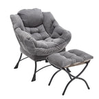 Lazy Chair with Ottoman, Modern Lounge Accent Chair with Armrests and a Side Pocket, Leisure Upholstered Sofa Chair Reading Chair with Footrest for Small Space, Corner Chair-Grey - Grand Goldman Shop