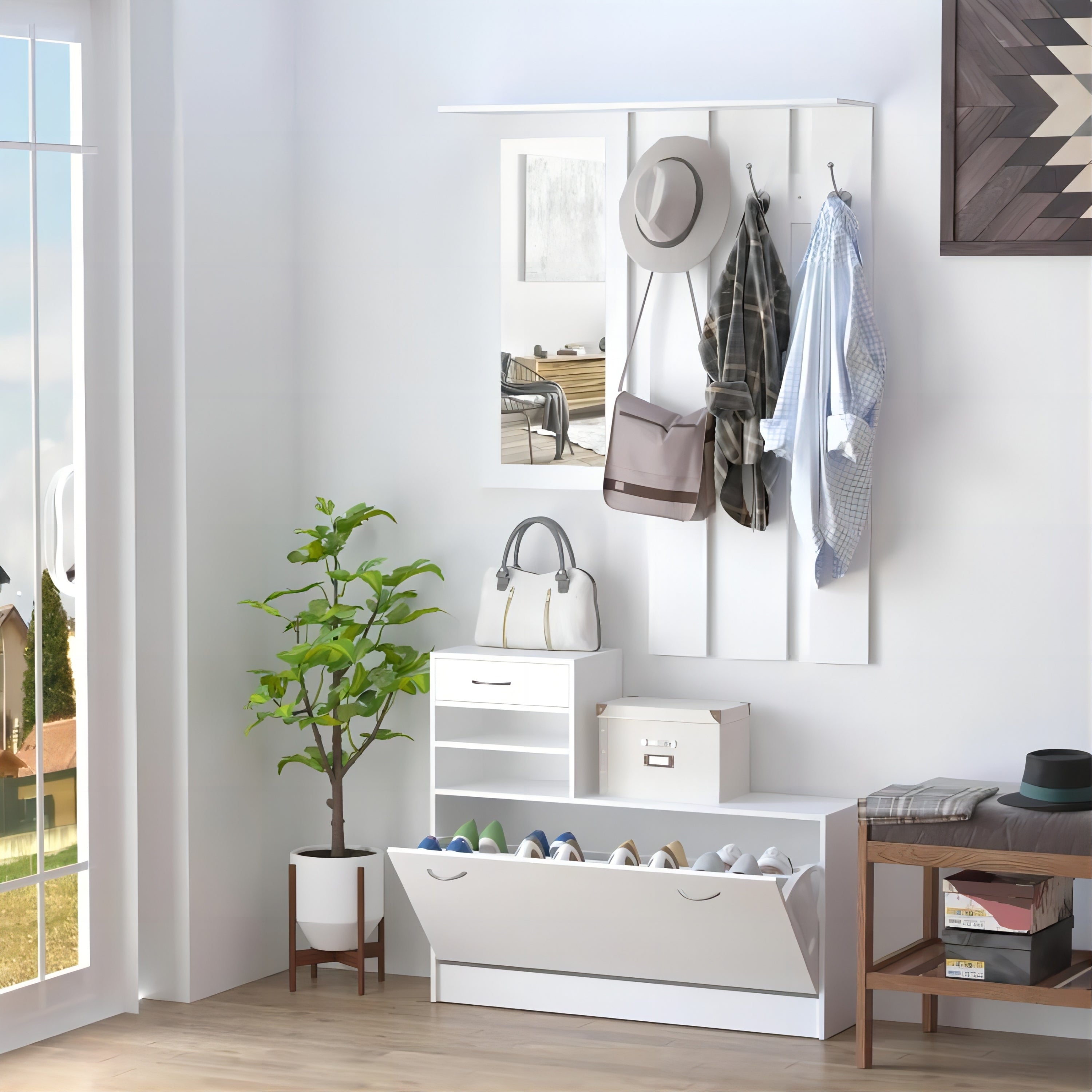Combination Model Gate Cabinet with Shoe cabinet+Hang shelf+ Mirror - Grand Goldman Shop