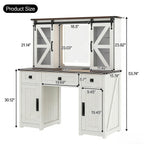 43.3' Farmhouse Makeup Vanity Desk with Lighted Mirror, Vanity Table Set with Charging Station, Dressing Table with Sliding Barn Door Hidden Shelves & 3 Drawers & 4 Cabinets, Beige - Grand Goldman Shop