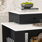 Retro Kitchen Island with Extendable Rotating Table, Black Marble Veneer on MDF, 4 Drawers & Glass Door Cabinets, Built-in Socket, Fits 2-4 People - Grand Goldman Shop