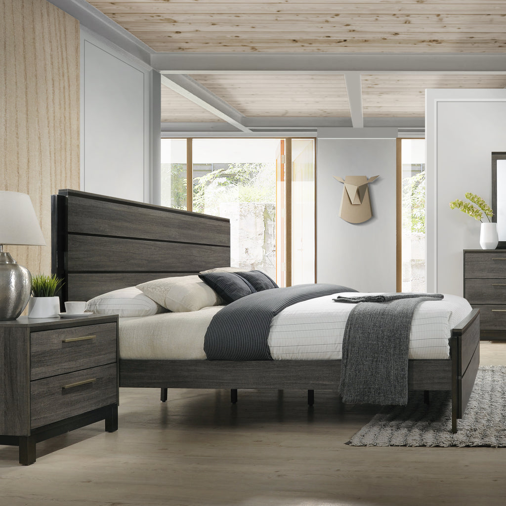Ioana Antique Grey Wood 6-piece Queen Size Bedroom Set, Dresser, Mirror, 2 Night Stands , Chest - Grand Goldman Shop