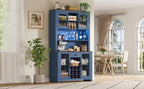 70.9' Kitchen Pantry Storage Cabinet Rustic Buffet Cabinet, Kitchen Hutch Cabinet with LED Outlets Food Pantry Cabinet with Doors and Shelves Wine Rack for Dining Room, Navy Blue - Grand Goldman Shop