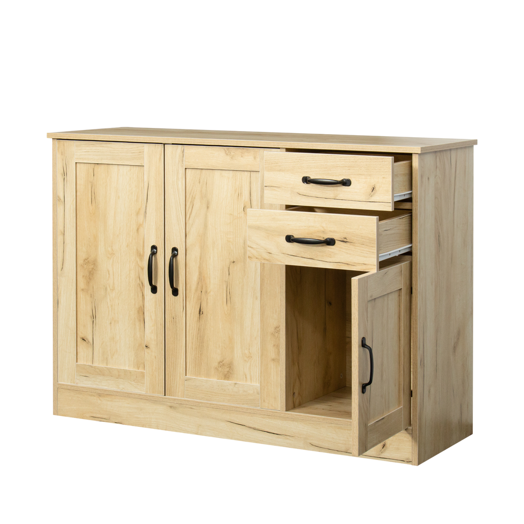 Modern Wood Buffet Sideboard with 2 doors&1 Storage and 2drawers -Entryway Serving Storage Cabinet Doors-Dining Room Console, 43.3 Inch, Oak - Grand Goldman Shop