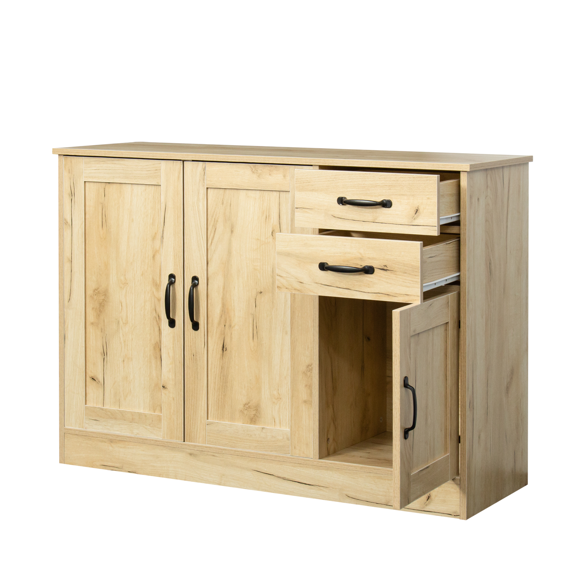 Modern Wood Buffet Sideboard with 2 doors&1 Storage and 2drawers -Entryway Serving Storage Cabinet Doors-Dining Room Console, 43.3 Inch, Oak - Grand Goldman Shop