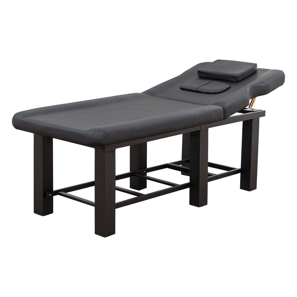 Spa Salon Massage Table with Bottom Storage, Adjustable Backrest (0-15°) & Detachable Headrest, High-Resiliency Waterproof Cu