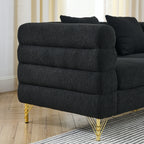 Streamline Modern 81 Inch Oversized 3 Seater Sectional Sofa in Black Teddy Fabric with 3 Lumbar Pillows, Deep Seating Comfort for Living Room Bedroom Office - Grand Goldman Shop