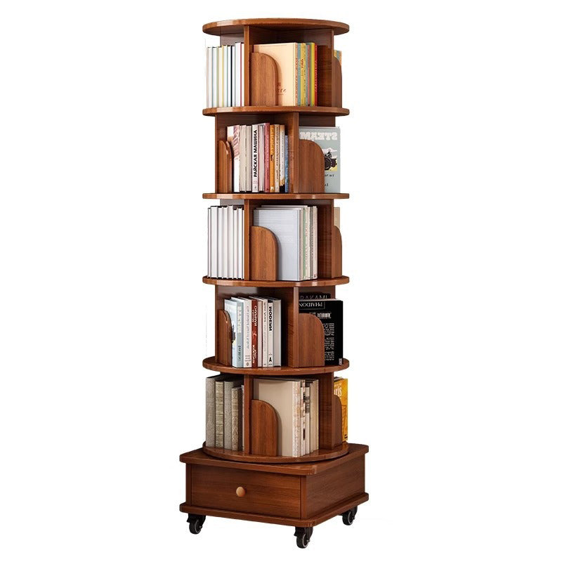 (UPGRADED) Rotating Bookshelf, 360 Display Corner Bookshelf for Small Space, 6 Tier Bookcase Storage Rack with Wheels, Wood Narrow Organizer for Bedroom, Living Room, Study Room, Walnut Brown - Grand Goldman Shop