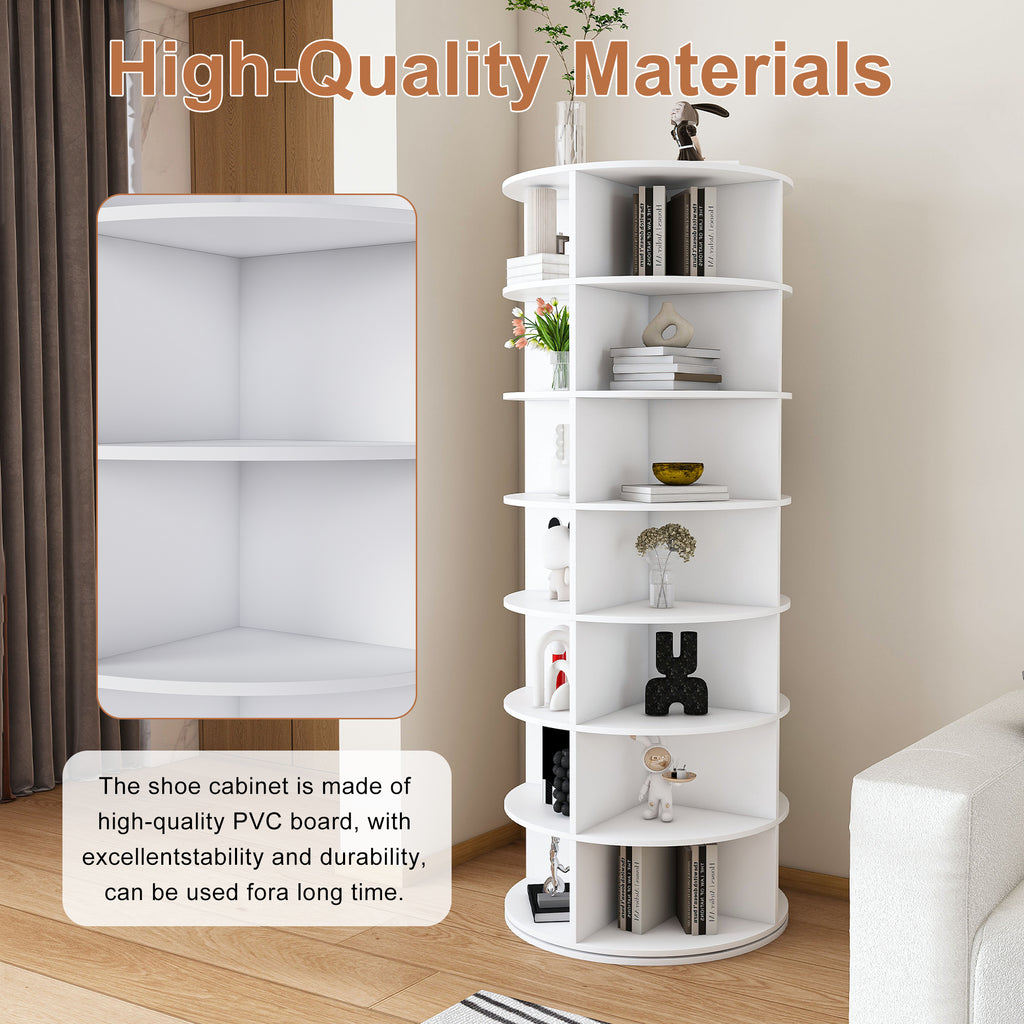 Rotating Shoe Rack Tower, 7-Tier Spinning Storage Rack, Free Standing 360° Revolving Organizer in White with Durable PVC Construction - Grand Goldman Shop