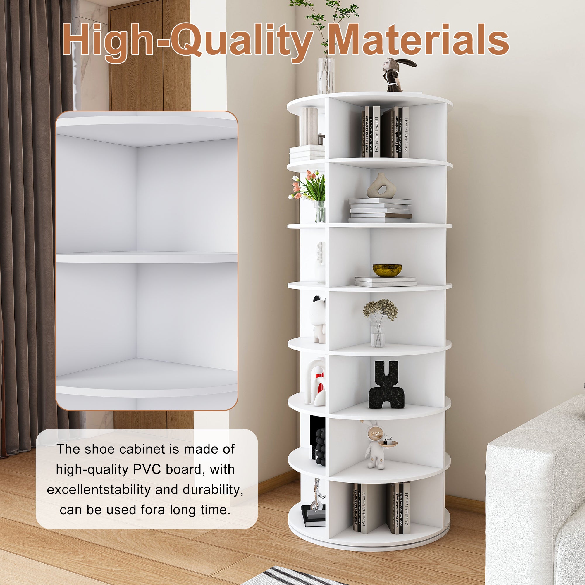Rotating Shoe Rack Tower, 7-Tier Spinning Storage Rack, Free Standing 360° Revolving Organizer in White with Durable PVC Construction - Grand Goldman Shop