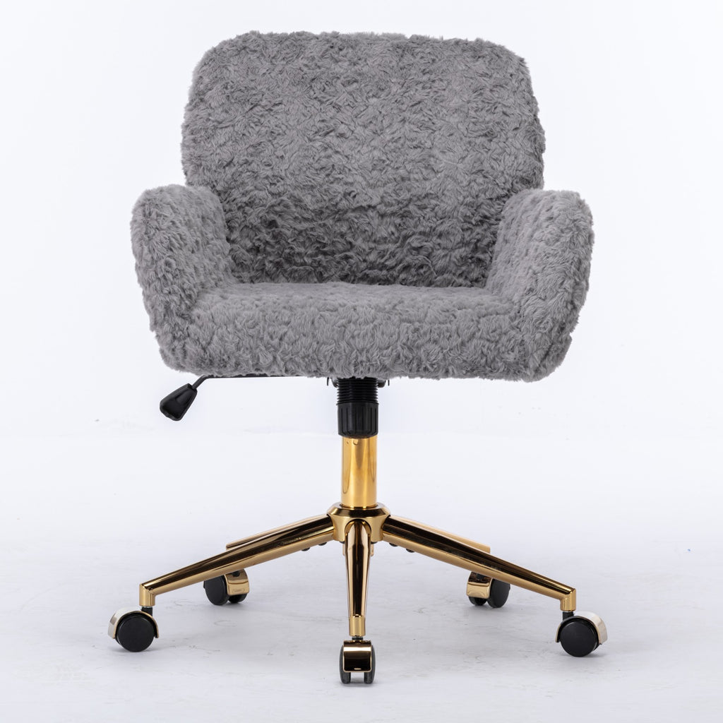 Stylish A&A Furniture Gray Adjustable Desk Chair with Artificial Rabbit Hair and Golden Metal Base - Available at Grand Goldm
