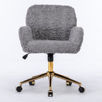 Stylish A&A Furniture Gray Adjustable Desk Chair with Artificial Rabbit Hair and Golden Metal Base - Available at Grand Goldm
