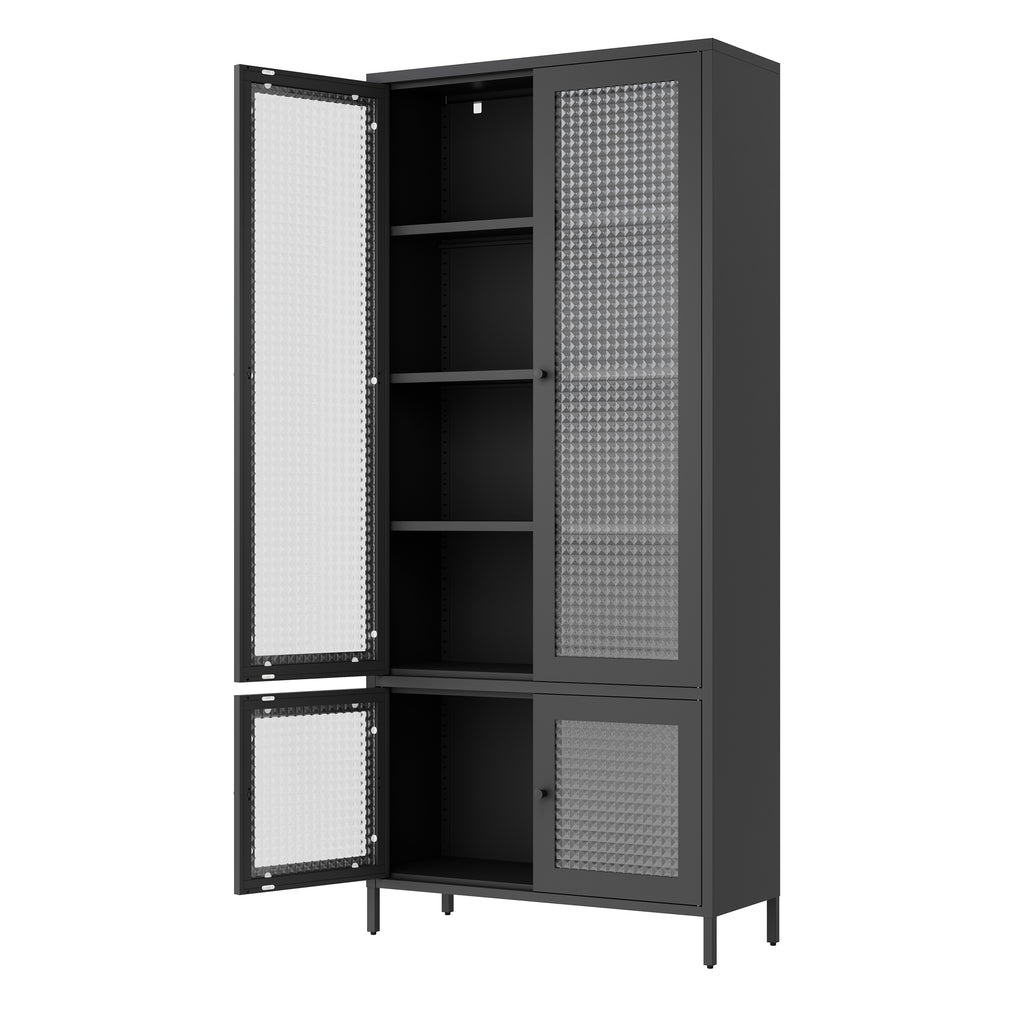 Large Metal Storage Cabinet Display Cabinet with 4 Glass Doors 5 Shelves Side Cabinet Bookcase Freestanding Cabinet for Bedro