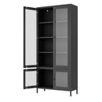 Large Metal Storage Cabinet Display Cabinet with 4 Glass Doors 5 Shelves Side Cabinet Bookcase Freestanding Cabinet for Bedro