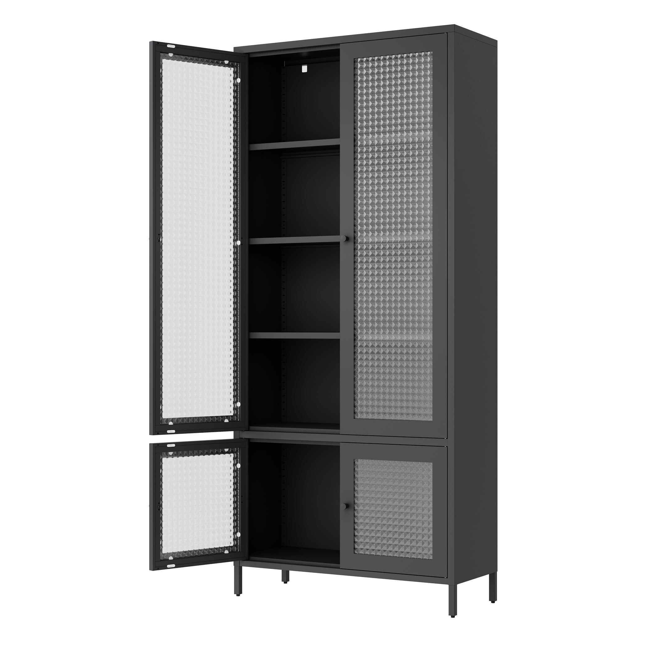 Large Metal Storage Cabinet Display Cabinet with 4 Glass Doors 5 Shelves Side Cabinet Bookcase Freestanding Cabinet for Bedro