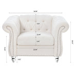 Modern Teddy Velvet 1 Seater Sofa for Living Room, White, Acrylic Legs, 38.98'W x 32.09'D x 28.35'H - Grand Goldman Shop