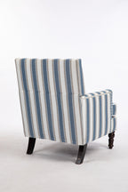 Upholstered Accent Chair, Vintage Armchair with Blue and White Striped Linen Fabric and Nailhead Trim for Living Room - Grand Goldman Shop