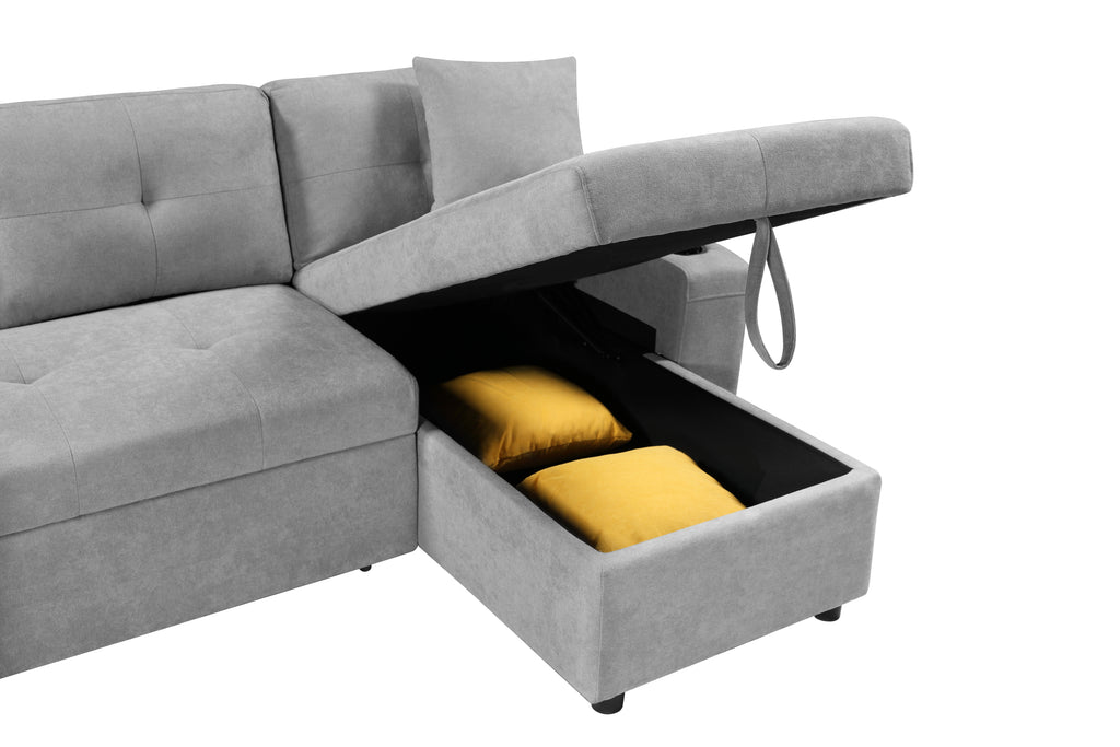 MEGA convertible corner sofa with armrest storage, living room and apartment sectional sofa, right chaise longue and grey - Grand Goldman Shop
