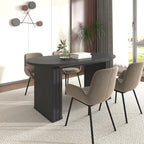 Kitchen extendable dining table for 4-8 people, oval kitchen table with wooden strip base for family living room (black) - Grand Goldman Shop