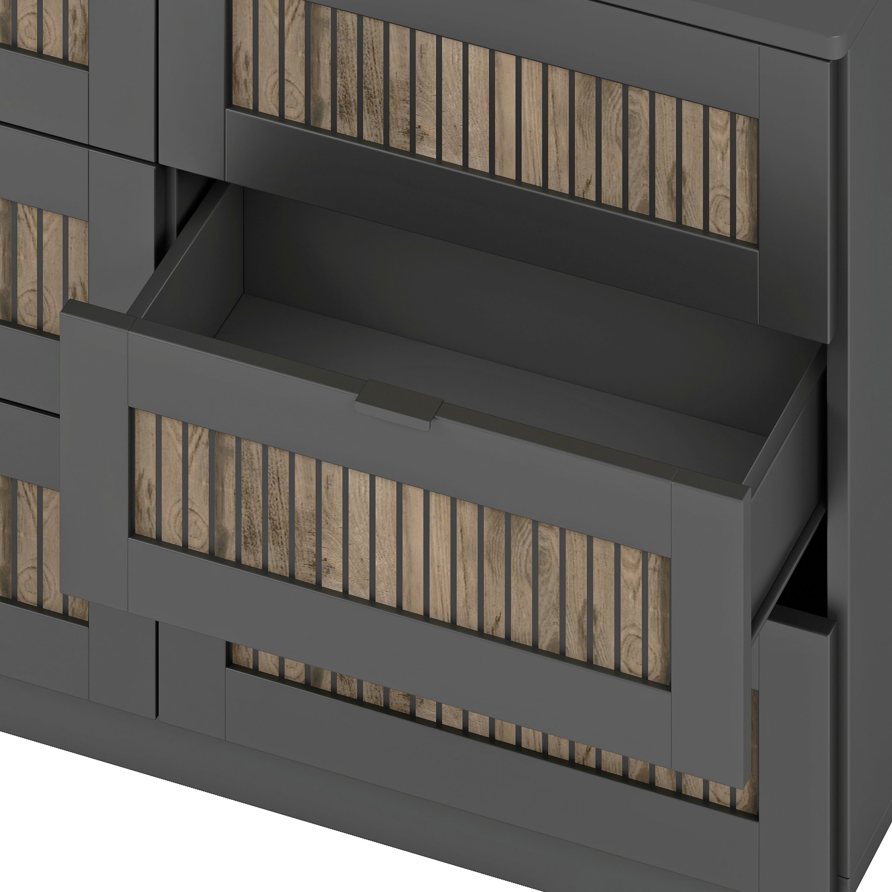4-Pieces Bedroom Sets, Queen Size Farmhouse Platform Bed with Wooden Strip Stickers Decoration, Storage Nightstand and Dresser with Metal Handle, Black(Old SKU: HL000191AAB) - Grand Goldman Shop