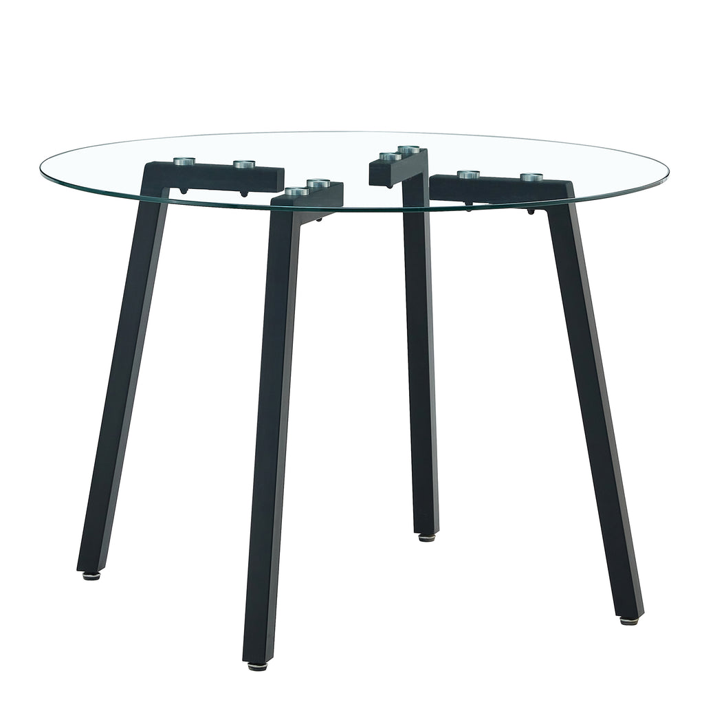 Modern simple style round transparent tempered glass table, tempered glass table top, black metal legs, suitable for kitchen, dining room and living room, 42 '*42' *29.5 '1123r - Grand Goldman Shop