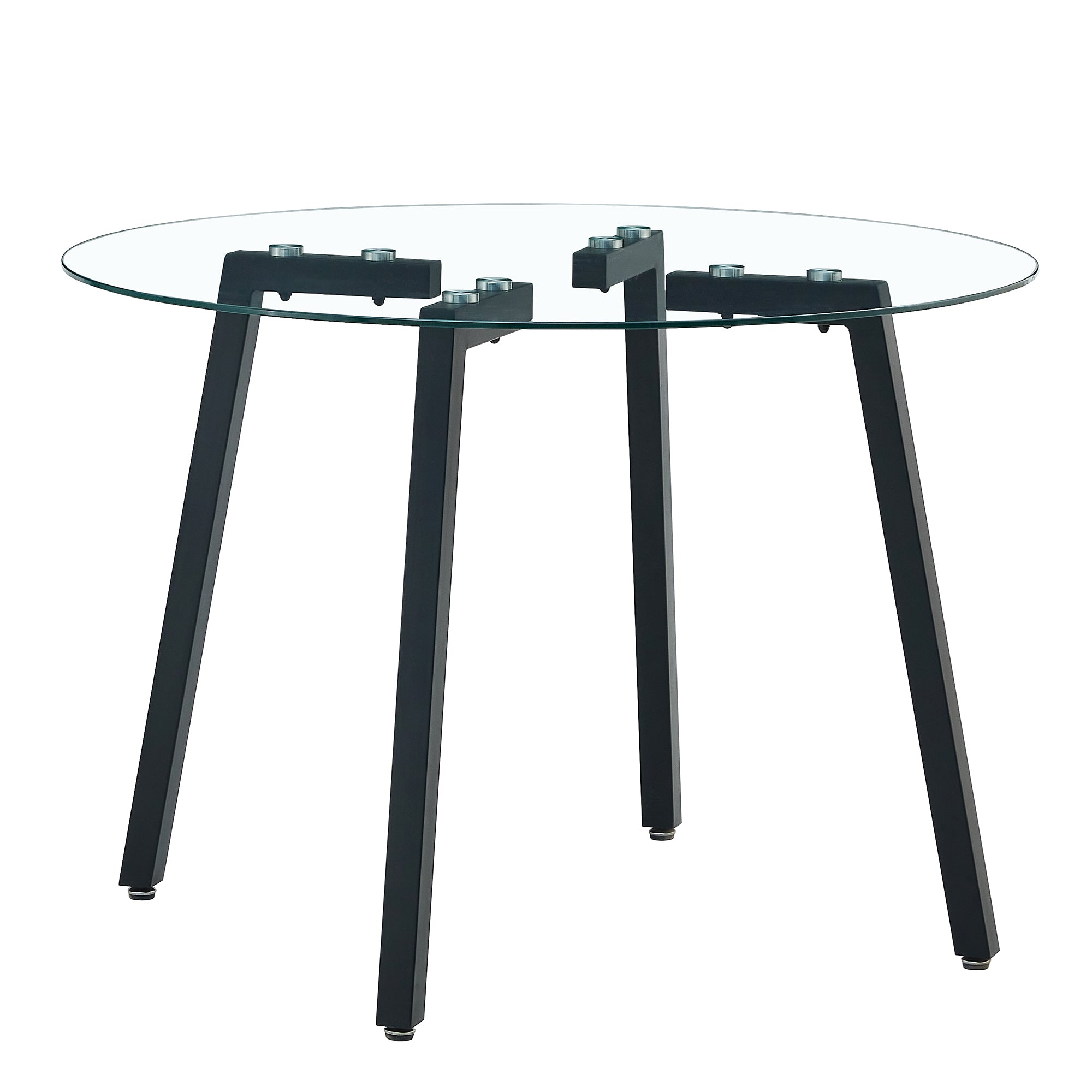 Modern simple style round transparent tempered glass table, tempered glass table top, black metal legs, suitable for kitchen, dining room and living room, 42 '*42' *29.5 '1123r - Grand Goldman Shop