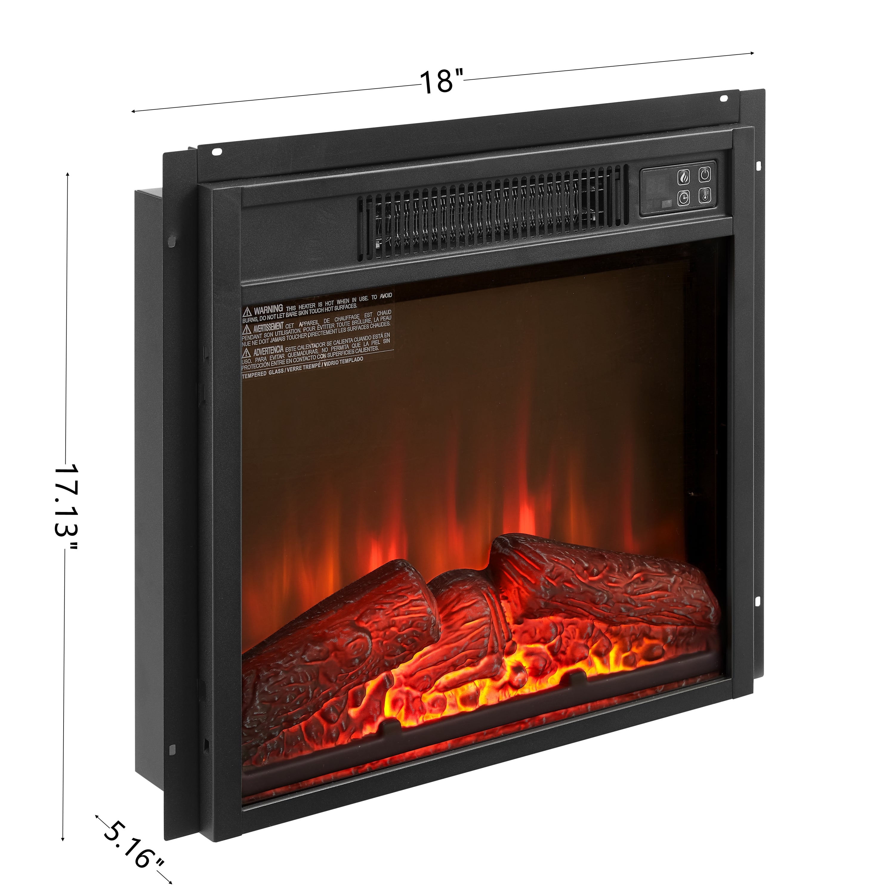 Electric Fireplace Insert 18' 1400W 120V ,Equipped with remote control, ultra thin heater with log set & realistic flame - BLACK - Grand Goldman Shop