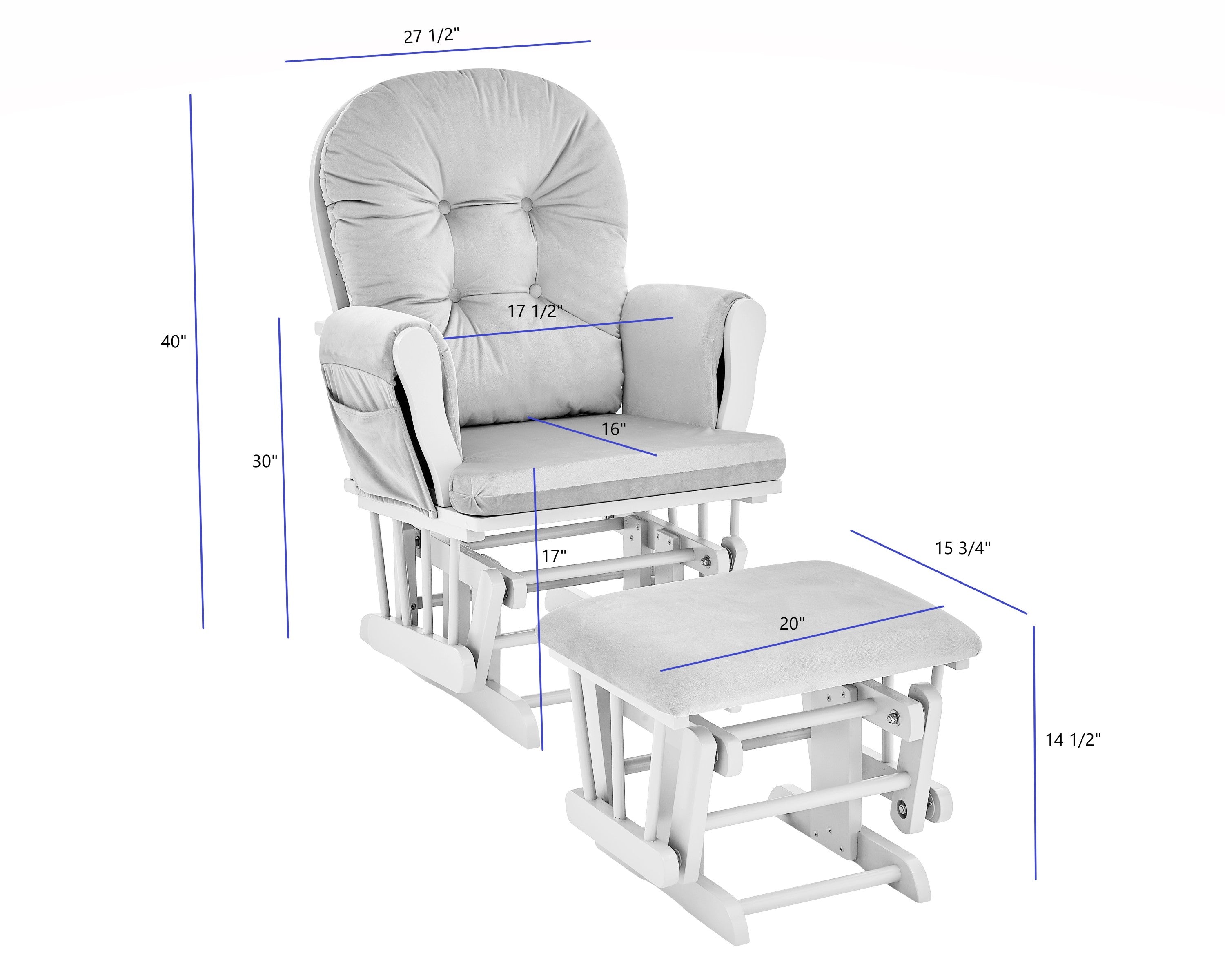Mason Glider and Ottoman White Wood and Gray Fabric - Grand Goldman Shop