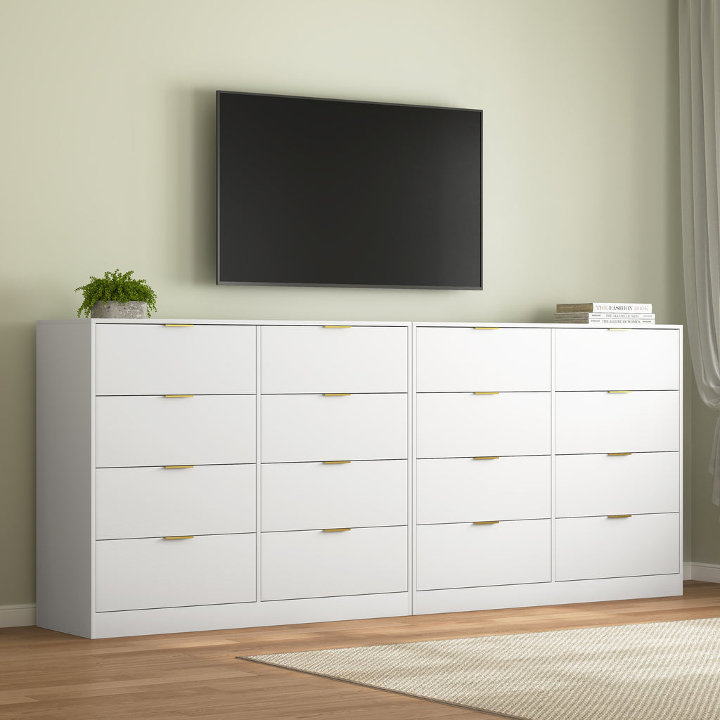8 Drawers Dresser for Bedroom, Wood Bedroom Dresser Modern Drawer Chest, 8 Chest of Drawer, Tall Dresser for Closet, Dressers Organizer for Living Room, Closet, Hallway White - Grand Goldman Shop