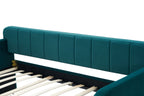 Twin Upholstered Daybed Frame with Trundle, Twin Size Sofa Bed for Bedroom Living Room Guest Room, Wood Slat Support,Emerald - Grand Goldman Shop