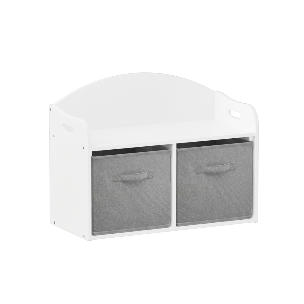 Kids Wooden Toy Box Bench with Collapsible Fabric Drawers, White MDF Storage Cabinet Organizer, 24.6 x 11.8 x 19.1 inches - G