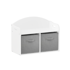 Kids Wooden Toy Box Bench with Collapsible Fabric Drawers, White MDF Storage Cabinet Organizer, 24.6 x 11.8 x 19.1 inches - G
