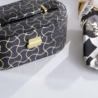 9.5' Long Leather Jewelry Organizer Case with Mirror, Gold Swirl Pattern, Black - Grand Goldman Shop