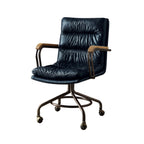 Harith II Vintage Blue Top Grain Leather Office Chair with Padded Back and Armrests and Swivel Seat | Premium Home Decor - Gr