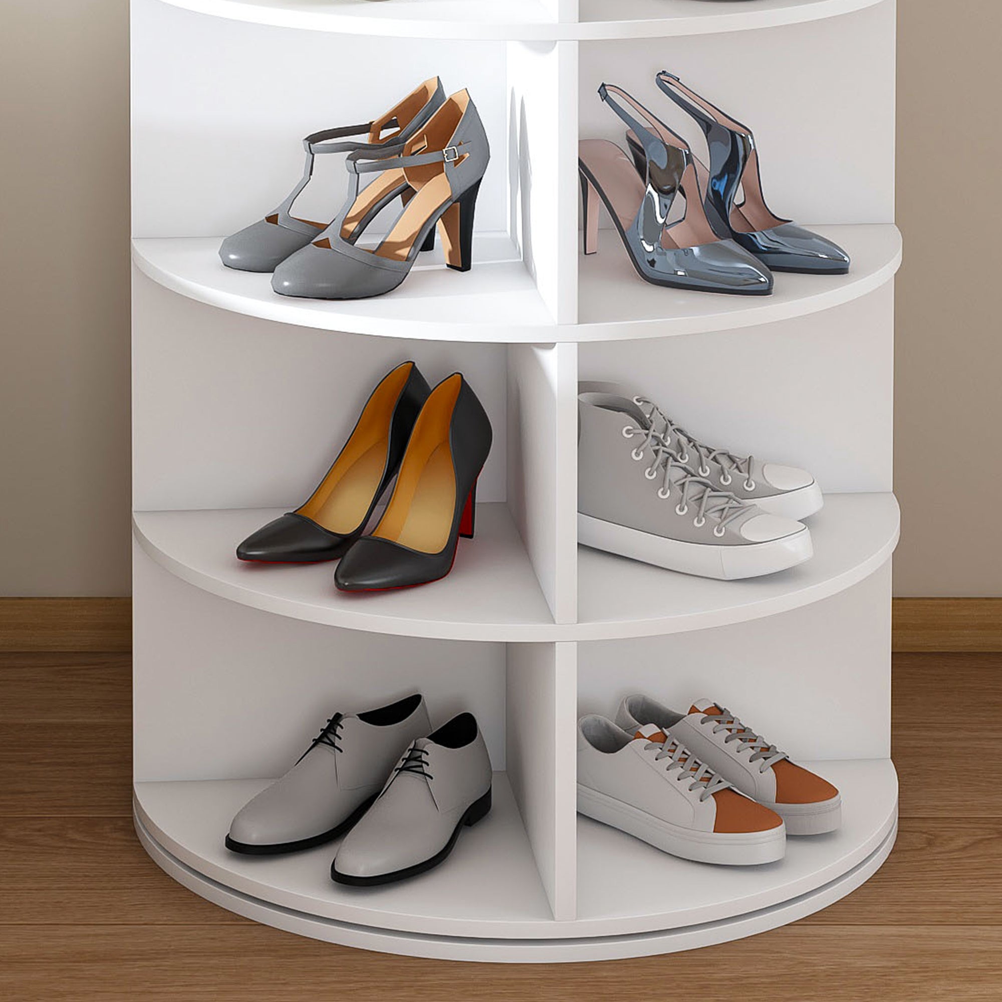 Rotating Shoe Rack Tower, 7-Tier Spinning Storage Rack, Free Standing 360° Revolving Organizer in White with Durable PVC Construction - Grand Goldman Shop