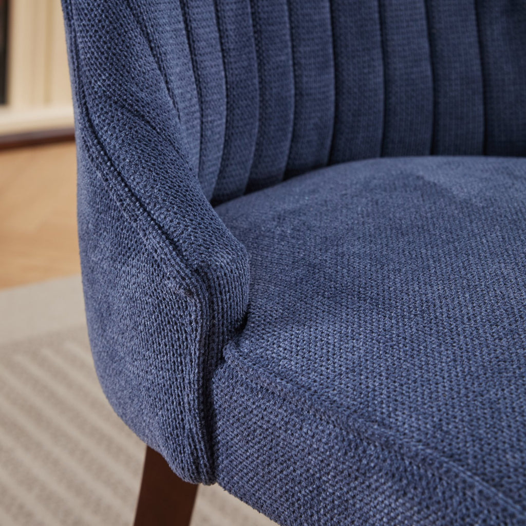 Rayon Cloth Flocking Linen Dining Chairs Channel Kitchen Dinner Chair Comfy Fabric Upholstered Accent Chair for Dining Room with Curved Solid Wood Legs,Set of 2 (Blue), SW1847BL - Grand Goldman Shop