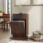 Woodgrain Tilt-Out Trash Can Cabinet with Wave-Textured Drawer & Pull-Out Bin in Walnut Finish - Grand Goldman Shop
