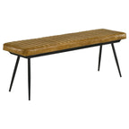Camel and Black Tufted Cushion Side Bench with Metal Tapered Legs in Brown Upholstered Design - Grand Goldman Shop