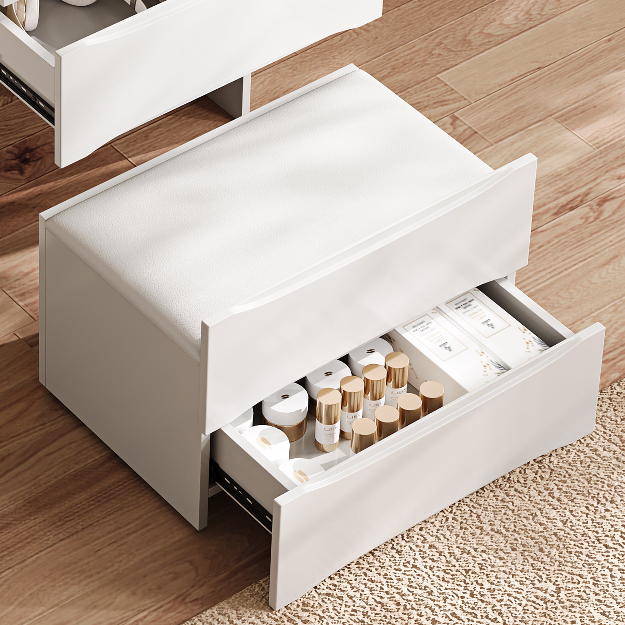 3-in-1 Vanity Table with LED Mirror & Storage Stool, Flip Top Makeup Dressing Table with Adjustable Lights, 5 Storage Spaces Cosmetic Organizer for Bedroom - Grand Goldman Shop