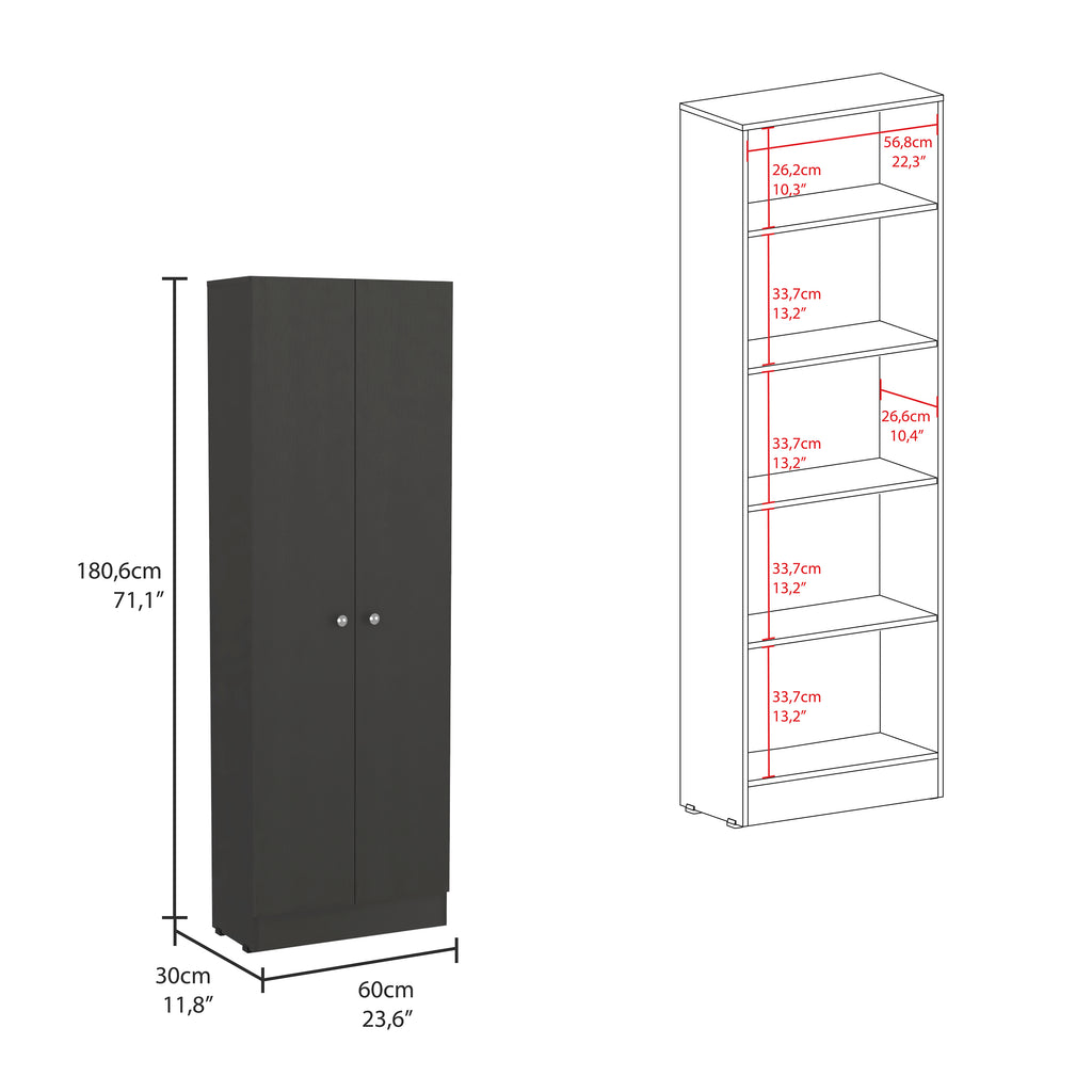 Multistorage Pantry Cabinet, Five Shelves, Double Door Cabinet -Black - Grand Goldman