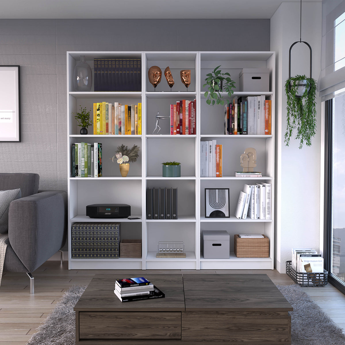 Luetz 3 Piece Home Bookcase set, 67' Wide with 15 Shelves ,  Living Room Set Set  White - Grand Goldman