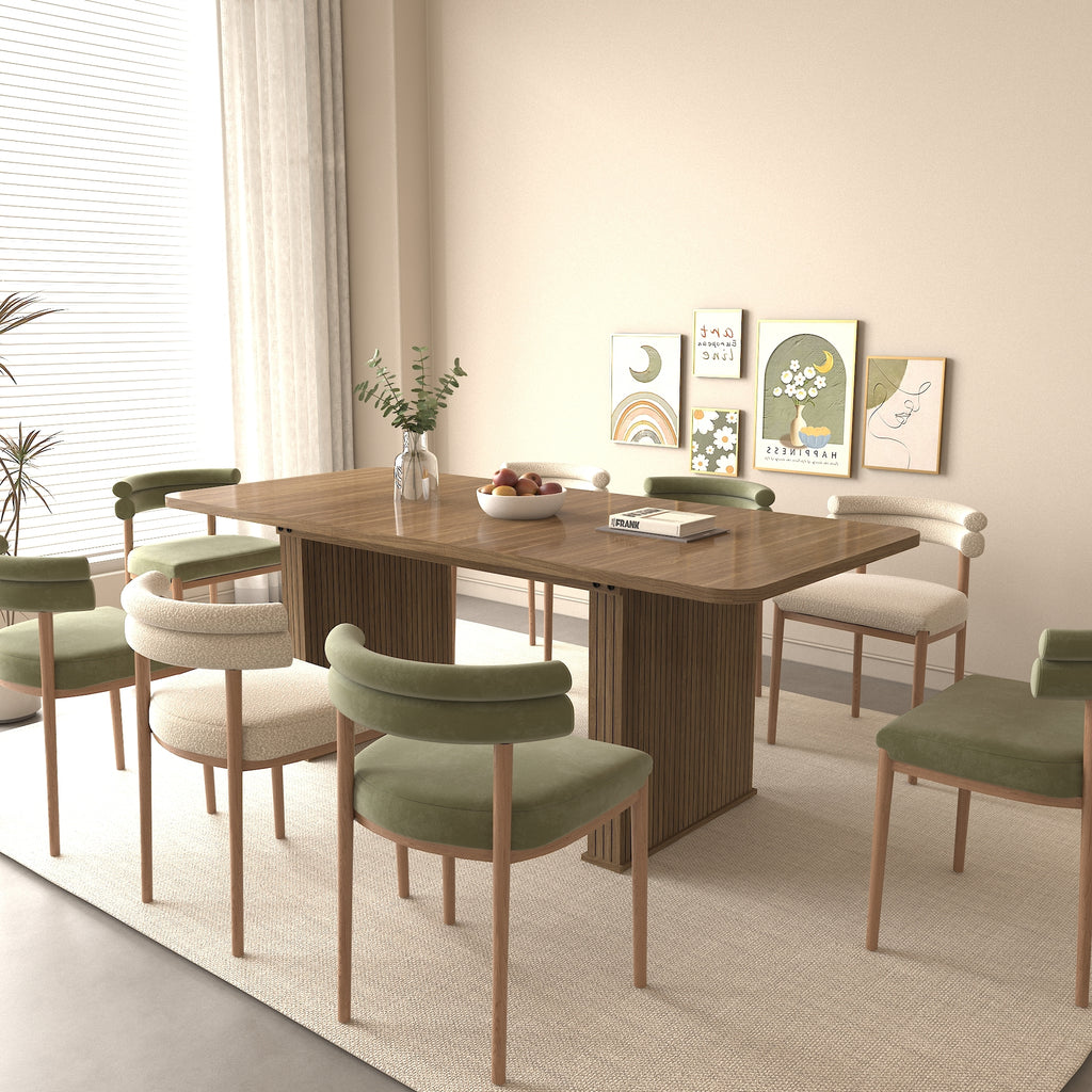 Modern Dining Table for 6-10 People, Wood Kitchen Table with Double Robust Pedestal, Wooden Dinner Table for Dining Room - Grand Goldman Shop