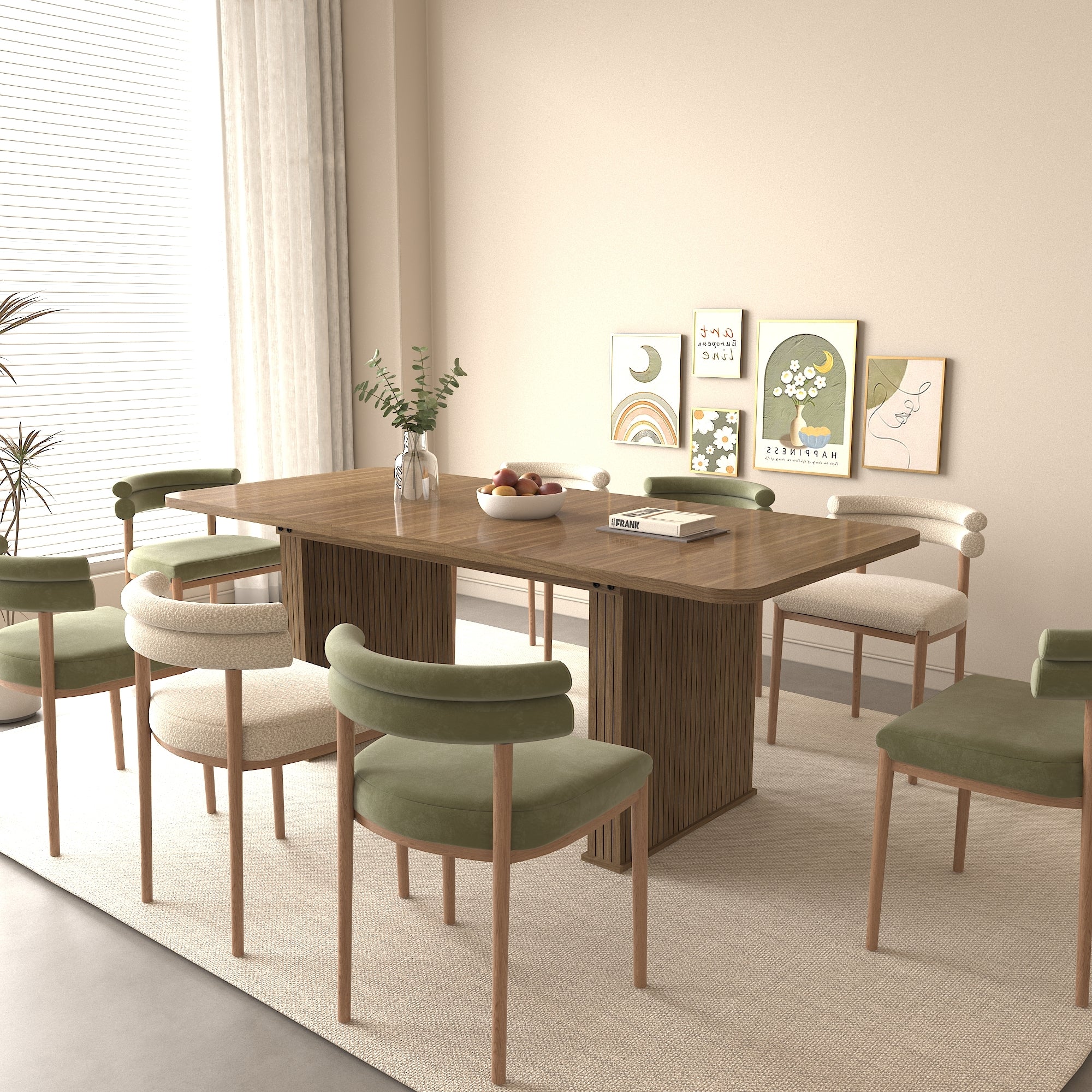 Modern Dining Table for 6-10 People, Wood Kitchen Table with Double Robust Pedestal, Wooden Dinner Table for Dining Room - Grand Goldman Shop