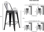 24' Sanded Matte Black Industrial Contemporary Rustic Metal Barstools with Bucket Back, Set of 4 | Premium Home Decor - Grand