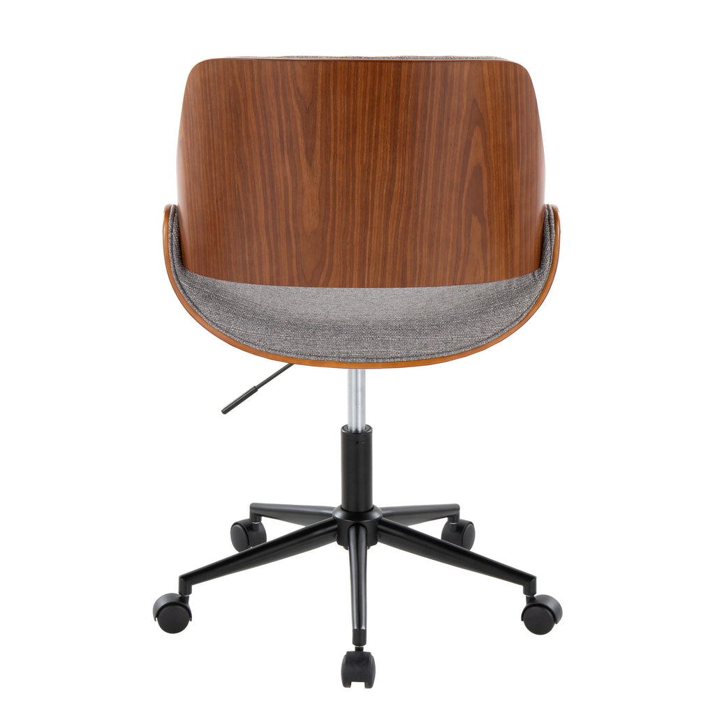 Contemporary Office Chair in Black Metal, Walnut Wood, and Grey Fabric - Grand Goldman