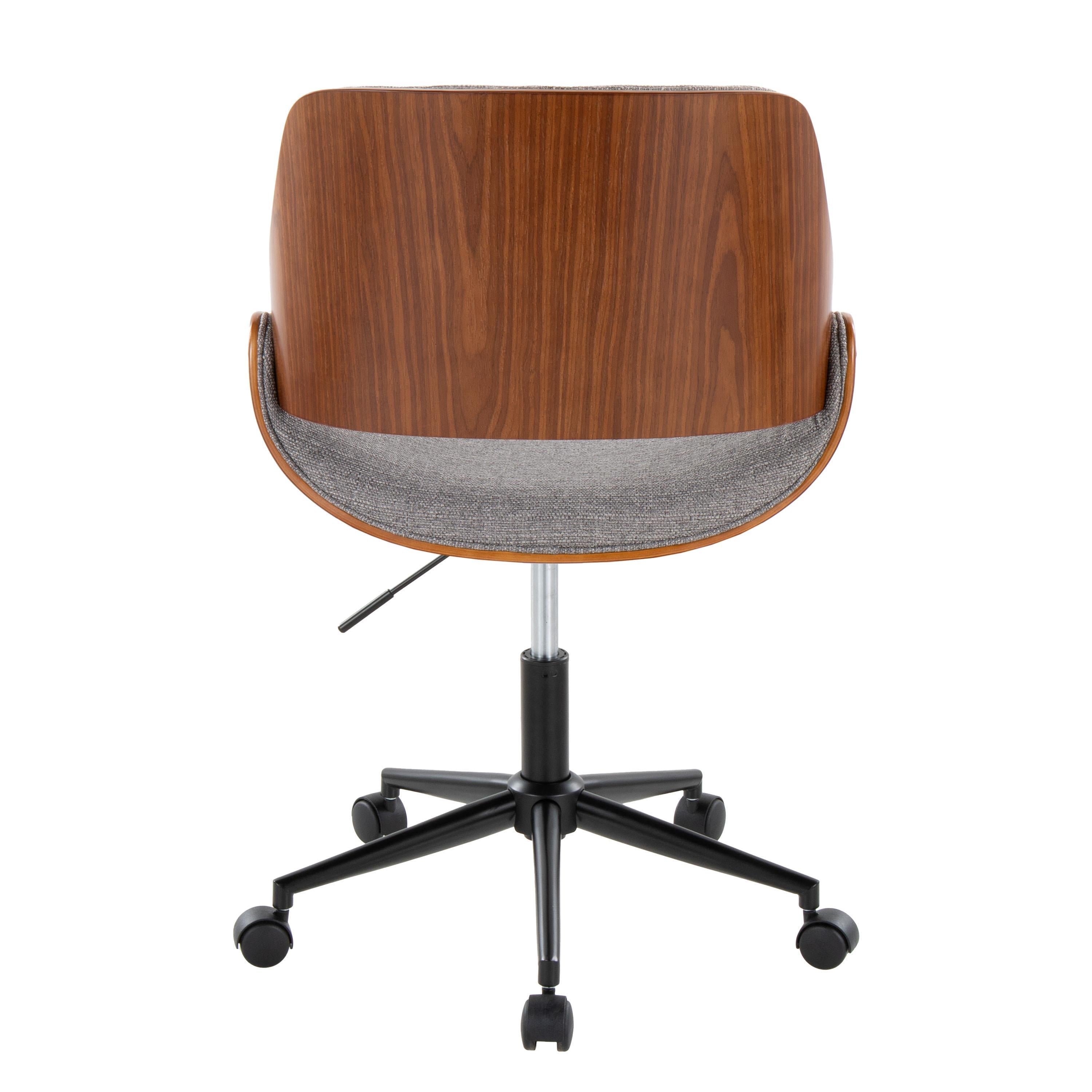 Contemporary Office Chair in Black Metal, Walnut Wood, and Grey Fabric - Grand Goldman