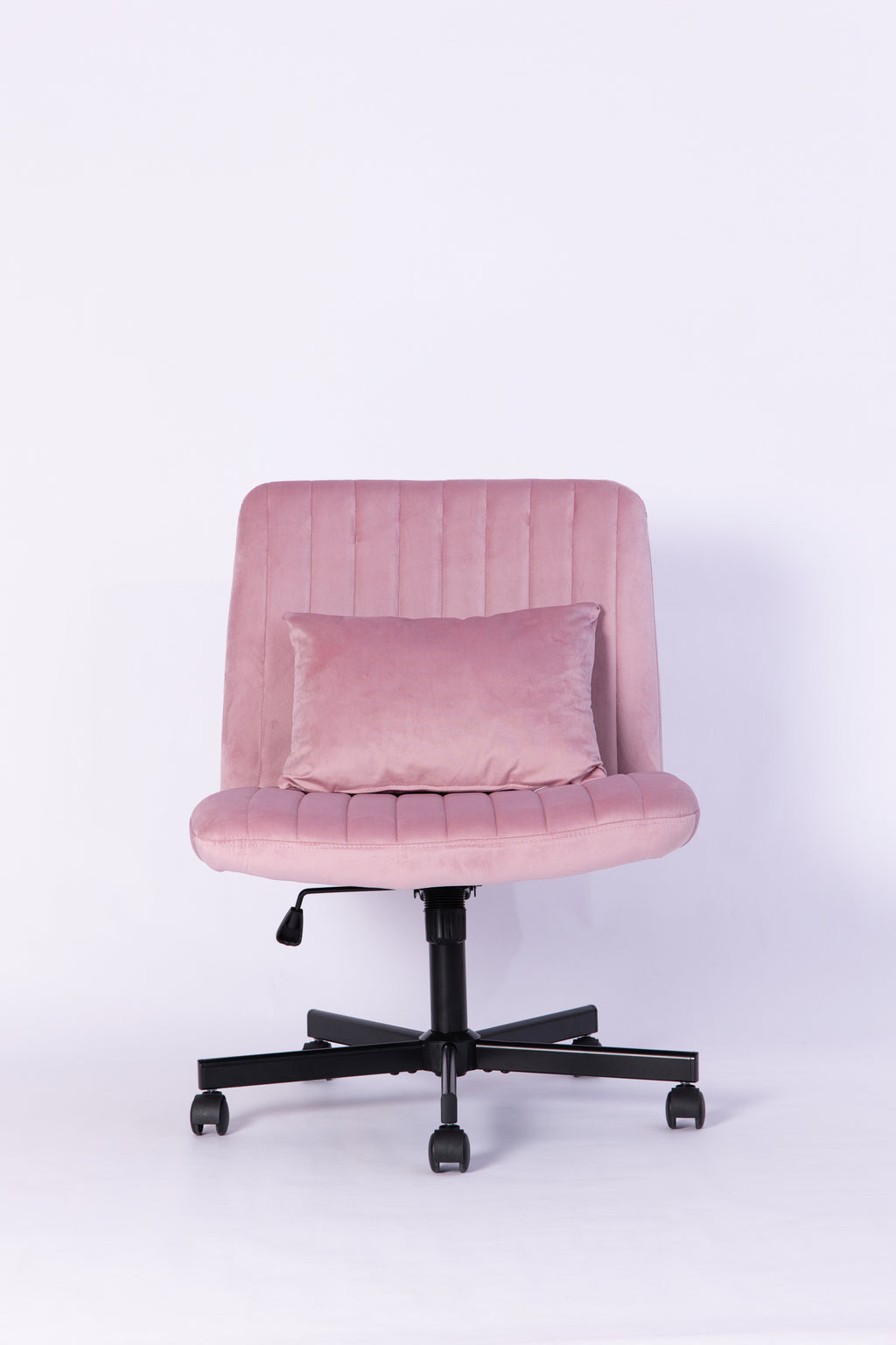 Light Pink Velvet Criss Cross Armless Office Chair with Wheels - Comfortable & Stylish for Home Office, Meditation, and Makeu
