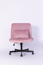 Light Pink Velvet Criss Cross Armless Office Chair with Wheels - Comfortable & Stylish for Home Office, Meditation, and Makeu