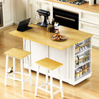 48 inch Kitchen Island with Drop Leaf,Power Outlet,Internal Storage Rack,Rolling Kitchen Storage Cart on 5 Wheels with 5 Open Side Racks for Kitchen,White (Old SKU N707P257057W)(Not Include Stools) - Grand Goldman Shop