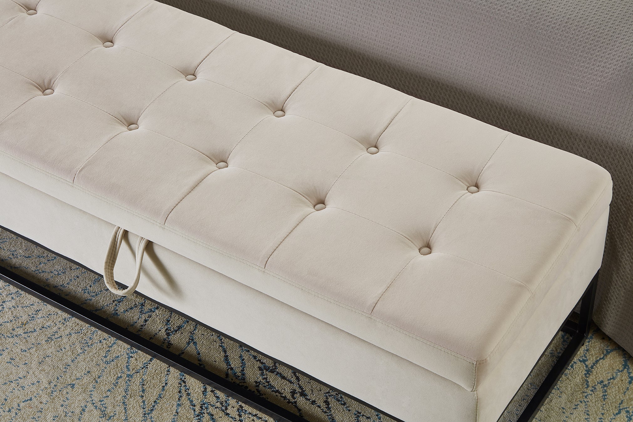 58.6' Bed Bench Metal Base with Storage Beige Velvet - Grand Goldman Shop